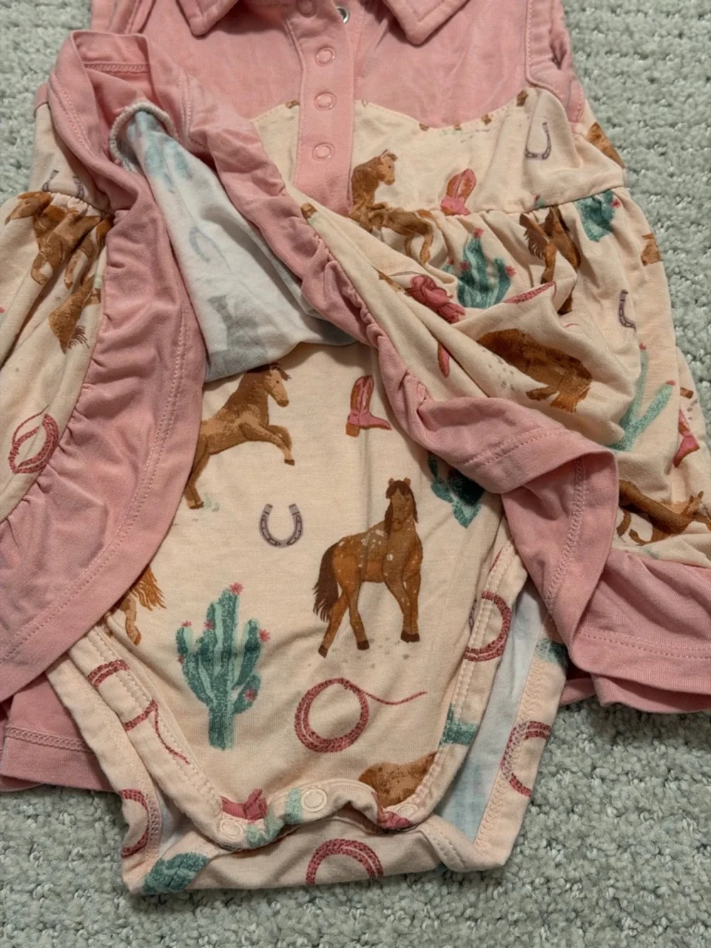 Angel Dear Pink Cowboy Bodysuit Dress Western Horses - 12 Mo